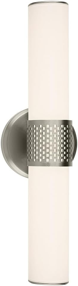 Kichler Sashi 18" LED Small Bath Bar with White Glass in Brushed Nickel, Modern, for Vanity, Fireplace, Buffet, Hallway, Vanity Mirror, (18" W x 5" H), 55191NILED