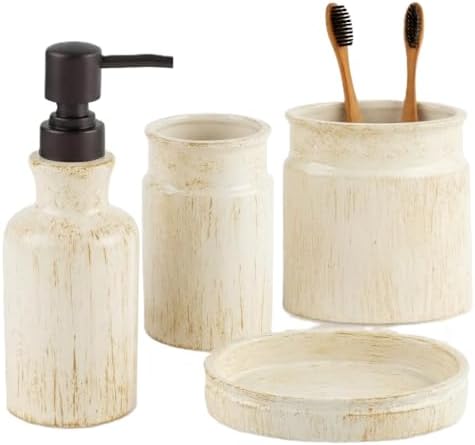 Creative Scents Rustic Luxe Beige 4 Piece Bathroom Accessories Set