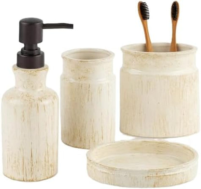Creative Scents Rustic Luxe Beige 4 Piece Bathroom Accessories Set