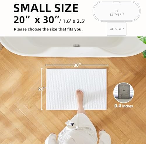 TYUU Bathroom Rugs Non Slip Washable, Super Absorbent Thin Bath Mat Small Quick Dry Low Pile Bathroom Rug, White 20"x30"