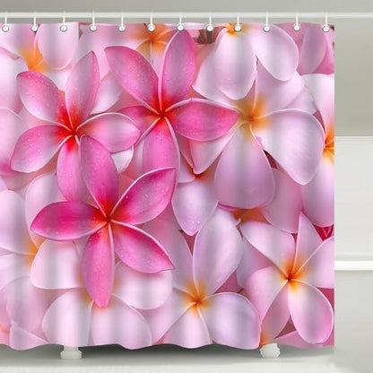 Pink White Plumeria Tropical Flower Shower Curtain with Hooks 72 x 72 Inch