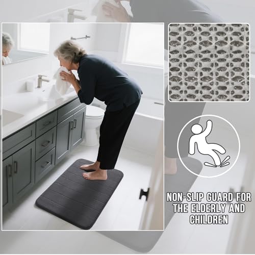 Yimobra Memory Foam Bathroom Mat Set, 24 x 17 & 24 x 20 in, Dark Gray