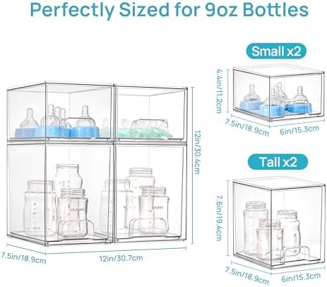 Vtopmart Clear Stackable Storage Drawers Set of 4, Baby Bottle Organizer
