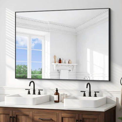 BONEWEI Bathroom Mirror,55x40 inch Large Wall Mirror for Bathroom Wall Mounted Black Rectangle Corner Mirrors,Black Bathroom Mirror for Living Room,Farmhouse,Bedroom Entryway,Horizontal/Vertical
