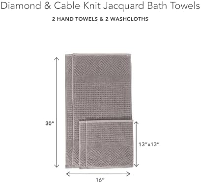 Texere 100% Organic Cotton Diamond Jacquard 700 GSM Luxury Bath Towel Sets - Ultra Soft and Absorbent Hotel and Spa Quality (Diamond, Cathedral Gray, 2 Hand & 2 Face Towels)