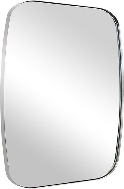 Chrome Oblong Mirror, 36x40 Inch Polished Chrome Oval Mirror for Bathroom with Stainless Steel Metal Frame, Wall Mouned for Bathroom, Living Room, Entryway
