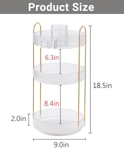 Asayuee 360 Rotating Makeup Organizer,3 Tier Large Capacity Make Up Organizers and Storage,Skincare Perfume Vanity Organizers,Bathroom Cosmetics Storage Organizer Countertop(Clear)