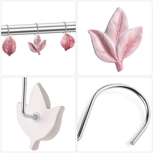 Pink Plant Leaf Shower Curtain Hooks,Eucalyptus Bathroom Decor,12PCS