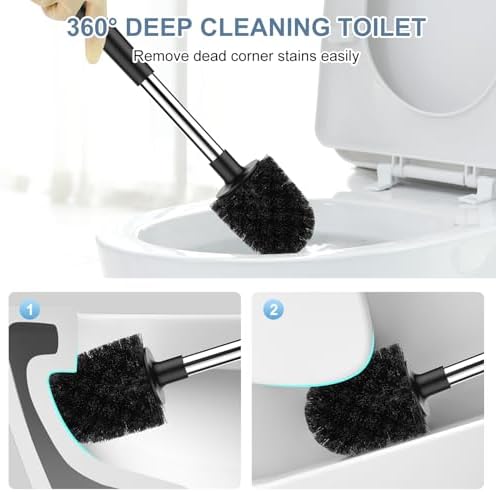 SetSail Toilet Brush and Holder, Self Closing Lid Toilet Bowl Brushes Holder and Extra Long Handle Ventilated Toilet Brush Set for Bathroom Cleaning, Nylon Bristles, Black