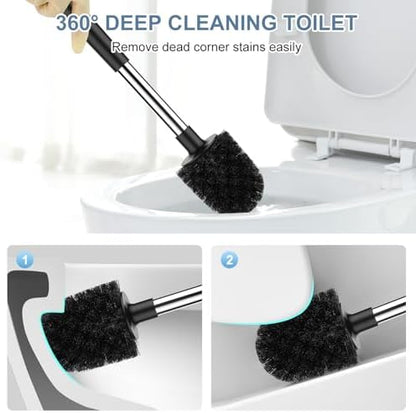 SetSail Toilet Brush and Holder, Self Closing Lid Toilet Bowl Brushes Holder and Extra Long Handle Ventilated Toilet Brush Set for Bathroom Cleaning, Nylon Bristles, Black