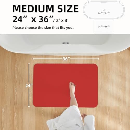 TYUU Thin Bath Mat, Christmas Bathroom Rugs Non Slip, 24x36 Red