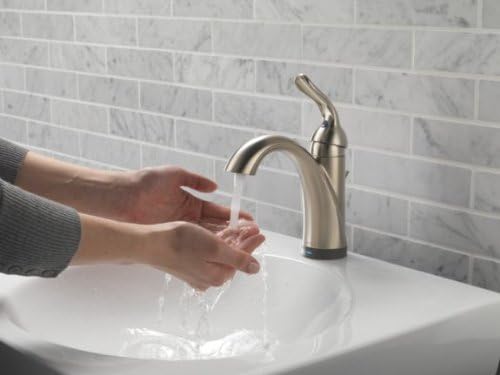 Delta Faucet Lahara Single Hole Bathroom Faucet with Touchless Technology, Brushed Nickel Bathroom Sink Faucet, Single Handle Bathroom Faucet, Bath Faucet, Push Pop-Up Drain, Stainless 538T-SS-DST