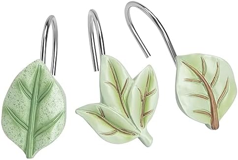 SageGreen Plant Leaf Shower Curtain Hooks,Eucalyptus Bathroom Decor,12PCS