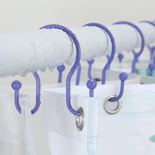 Goowin Shower Curtain Hooks, 12 Pcs Shower Curtain Rings, Stainless Steel Shower Curtain Hangers, Metal Shower Curtain Hooks Rings Rust Proof, Minimalist Shower Hooks for Shower Curtain, Purple