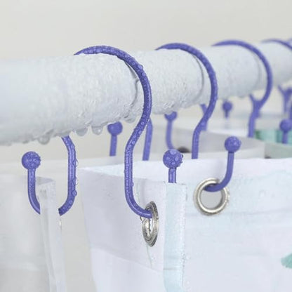 Goowin Shower Curtain Hooks, 12 Pcs Shower Curtain Rings, Stainless Steel Shower Curtain Hangers, Metal Shower Curtain Hooks Rings Rust Proof, Minimalist Shower Hooks for Shower Curtain, Purple