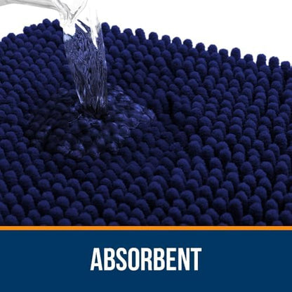 OLANLY Chenille Bathroom Rugs Mats Sets 2 Piece, 47"x20"+24"x20", Navy