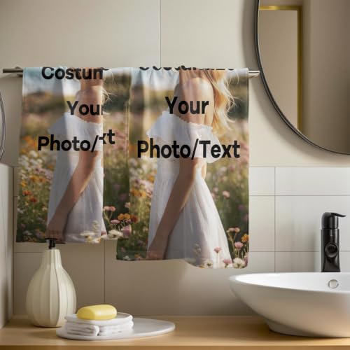Customized Cotton Fabric Hand Towels Set of 2, Custom Any Image or Photo Personalized Bathroom Towel 28x14 Inch, Soft Absorbent Microfiber Wash Cloth for Kitchen Gym Hotel Home Decor