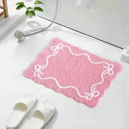 Mocsicka Pink Bow Bath Mat Cute Bow Bathroom Rug Super Soft Absorbent Bathroom Rugs Non Slip Bath Mat Machine Washable Rug for Bathrooms 16x24 inches (Pink, 40x60cm)