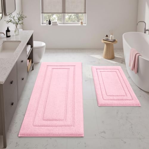 HOMEIDEAS Bathroom Rugs Sets 2 Piece, Soft Extra Long Bath Mat Light Pink
