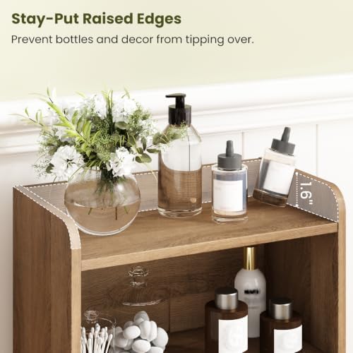 Small Bathroom Storage Cabinet with 2 Doors & Shelf,Rattan Natural
