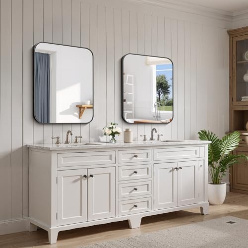 FORBATH Bathroom Mirror for Over Sink 24x30 Inch Black, Rectanglar Wall Mirror with Metal Frame, Rounded Corners for Bathroom, Bedroom, Entryway Decor (Horizontal or Vertical)
