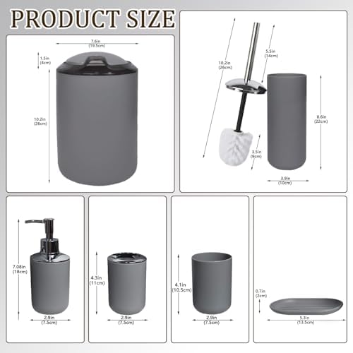 CERBIOR Bathroom Accessories Set 6 Piece Bath Ensemble,Light Grey
