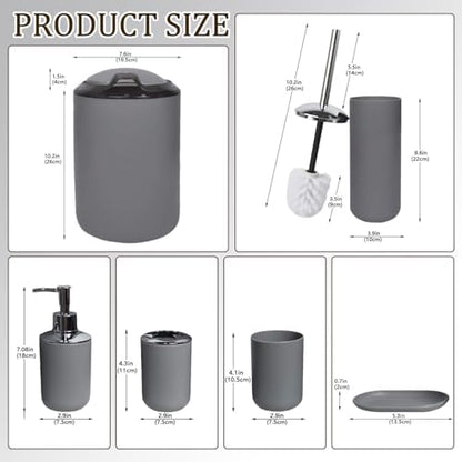 CERBIOR Bathroom Accessories Set 6 Piece Bath Ensemble,Light Grey