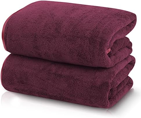 TENSTARS Silk Hemming Bath Towels for Bathroom Clearance - 27 x 55 inches - Light Thin Quick Drying - Soft Microfiber Absorbent Towel for Bath Fitness, Sports, Yoga, Travel, Gym - 2 Pack, Burgundy