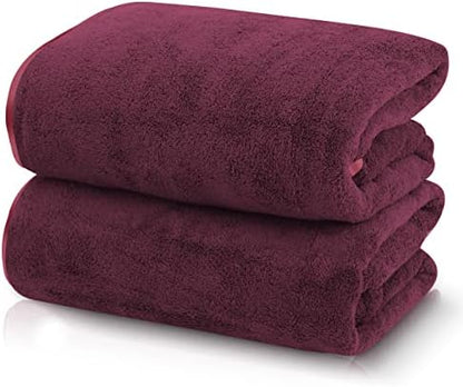 TENSTARS Silk Hemming Bath Towels for Bathroom Clearance - 27 x 55 inches - Light Thin Quick Drying - Soft Microfiber Absorbent Towel for Bath Fitness, Sports, Yoga, Travel, Gym - 2 Pack, Burgundy