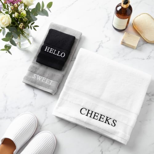Hahafelt Decorative Bathroom Towel Set,Neutral, Hello Sweet Cheeks