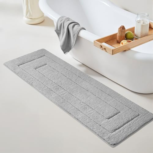 GRANNY SAYS Gray Bathroom Rug 59" x 20", Non-Slip Microfiber Bath Mat