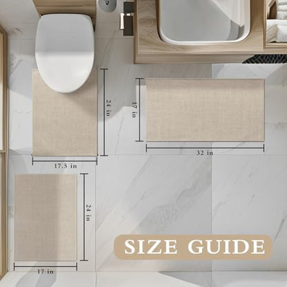 YIHOUSE Bathroom Rugs Thin Bath Mat Sets 3 Pieces Quick Dry,Beige
