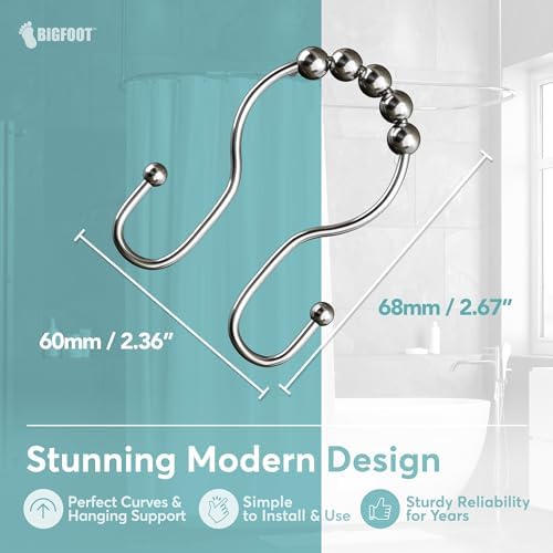 BigFoot Shower Curtain Hooks, Stainless Steel, Rust-Resistant, Easy Install
