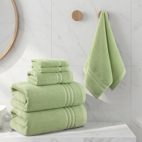 REDKISS Sage Towels Set 6 Piece Cotton Towel Sets with 2 Bath Towels, 2 Hand, 2 Washcloths, 650GSM Hotel Quality, Soft, Highly Absorbent Towels for Bathroom Gym, Ideal Everyday Use