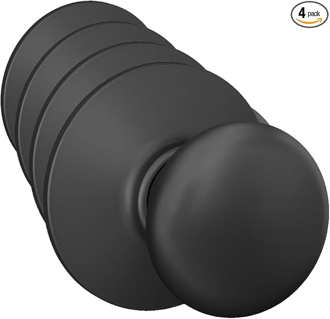 SCHLAGE F10 PLY 622 Plymouth Door Knob, Hall & Closet Passage Lock, Matte Black (Pack of 4)