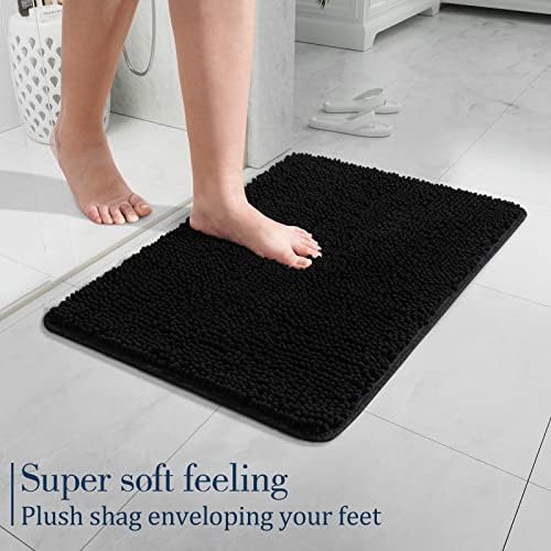 LOCHAS Luxury Bathroom Rug Shaggy Bath Mat 24 x 17 Inch, Black