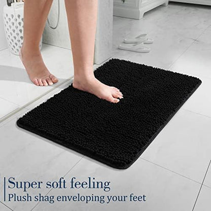 LOCHAS Luxury Bathroom Rug Shaggy Bath Mat 24 x 17 Inch, Black