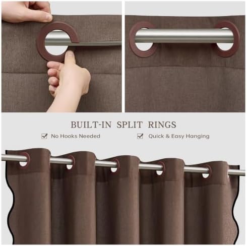 Furlinic Brown Shower Curtain 72x78 Scalloped No Hook Waterproof Fabric