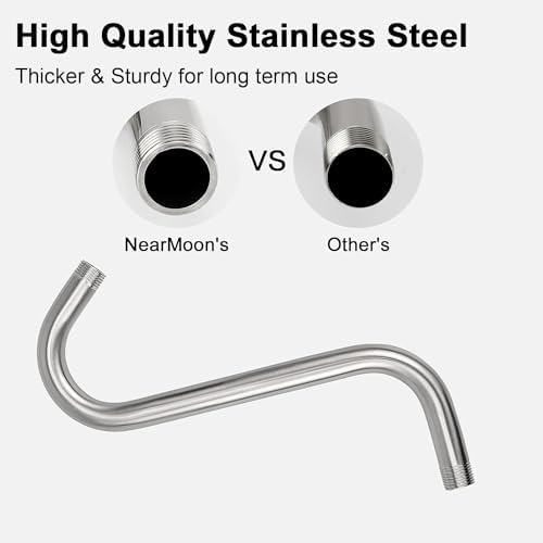 NearMoon S Shaped Shower Head Riser Arm, Shower Extender Arm with Flange, Standard 1/2" Connection- Bathroom Accessory (10 Inch, Brushed Nickel)