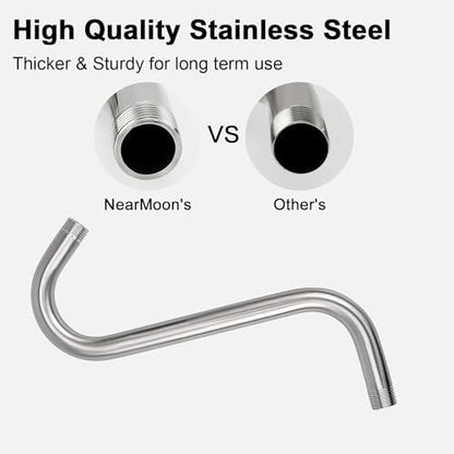 NearMoon S Shaped Shower Head Riser Arm, Shower Extender Arm with Flange, Standard 1/2" Connection- Bathroom Accessory (10 Inch, Brushed Nickel)
