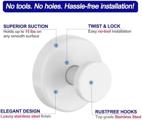 Bntuk Suction Cup Hooks for Shower, Removable Towel Hooks for Bathroom Window Glass Door Wall, Bath Robe Looafh Hook for Hanging - 4 Pack, White1