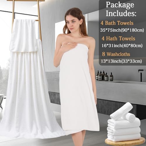 8 Piece Bath Towel Set-2 Oversized Bath Sheets(35"x70"),2 Hand Towels,4 Washcloths-Extra Large Microfiber Towel Sets,Less Lint Highly Absorbent & Quick Dry Bath Towels for Bathroom Gym Pool,White