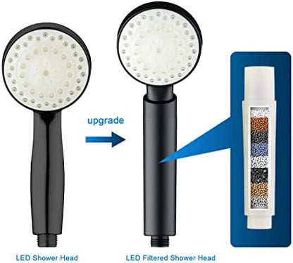 Black Shower Head Filtered Led Showerhead 7 Color Light Change Automatically Filter Filtration Handheld for Dry Skin & Hair