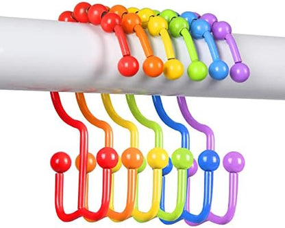 Shower Curtain Hooks,304 Stainless Steel Shower Rings for Bathroom,Double Glide Shower Hooks for Bathroom Shower Curtain Rods Curtains,Set of 12 Hooks,Rainbow Color（Style A ）