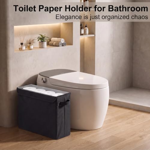 Cupic Cupid Bathroom Toilet Paper Storage - Toilet Paper Baskets with Lid, Holds 12 Regular or 9 Mega Rolls, Extra Cover Slim Tissue Holder Cabinet, Narrow Container Bin Organizer Box Black