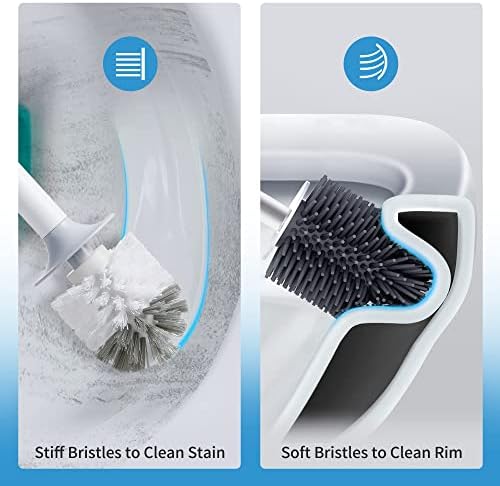 BOOMJOY Toilet Bowl Brush and Holder - Durable Head Toilet Cleaner Brush with Dense Bristles & Clear Base for Bathroom Deep Cleaning - Household Cleaning Accessories - White