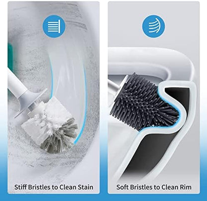 BOOMJOY Toilet Bowl Brush and Holder - Durable Head Toilet Cleaner Brush with Dense Bristles & Clear Base for Bathroom Deep Cleaning - Household Cleaning Accessories - White