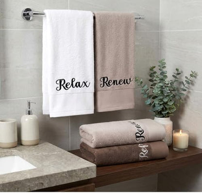 Tiamon 3 Pcs Bathroom Towel Decorative Set 100% Cotton Fluffy Bath Hand Towels for Guest Gifts Farmhouse Kitchen Hand Towels Home(White, Light Brown, Dark Brown,30 x 13 Inch,Relax Renew Refresh)