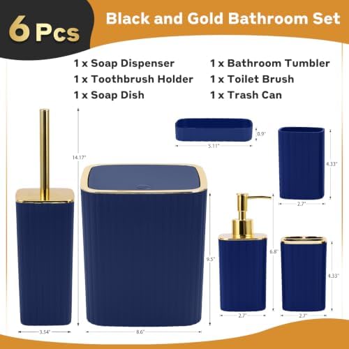 6PCS Bathroom Accessories Set, Navy Blue Bathroom Set for Boho Decor