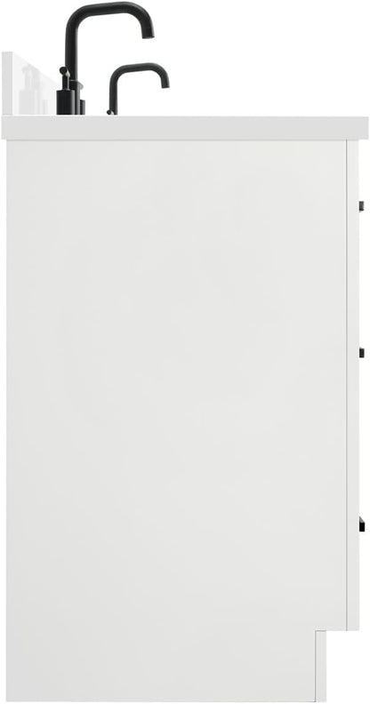 ARIEL Loren 60-inch Bathroom Vanity with Sink,Solid Wood, 1.5-inch Pure White Quartz Countertop, Double Rectangular Porcelain Sink, 4 Soft Closing Doors, 3 Dovetail Drawers, White